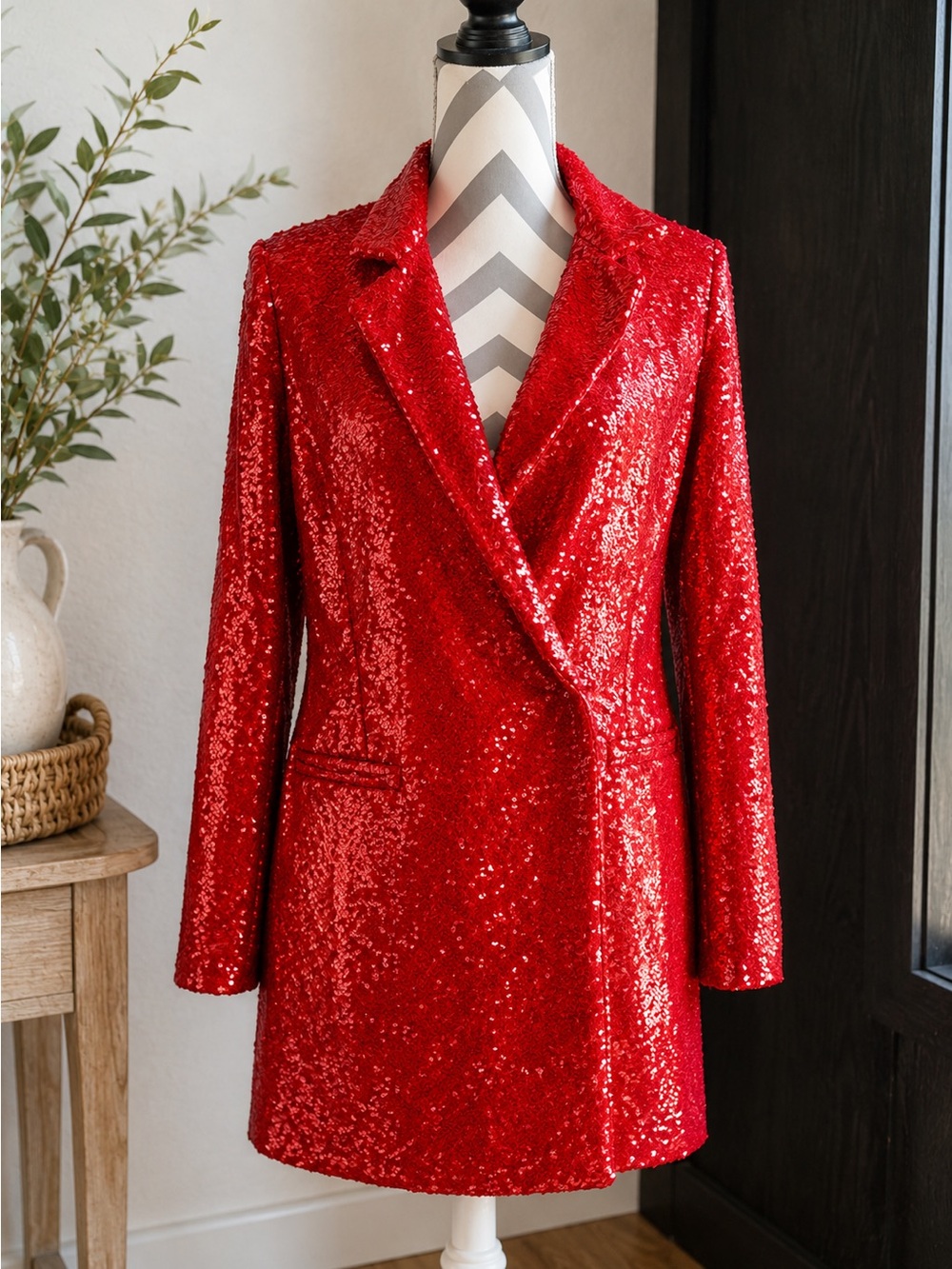 h:ours Trixy Show Stopping!  Sequin Blazer Dress in Red Gaga from REVOLVE. SZ S